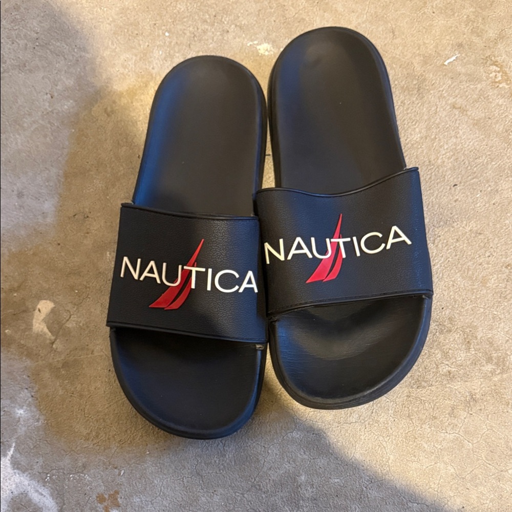 Nautica Black Slides with Red Accent